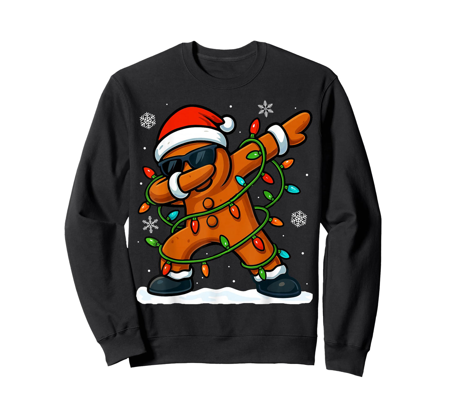 Dabbing Gingerbread Christmas Xmas Lights Boys Christmas T-Shirt