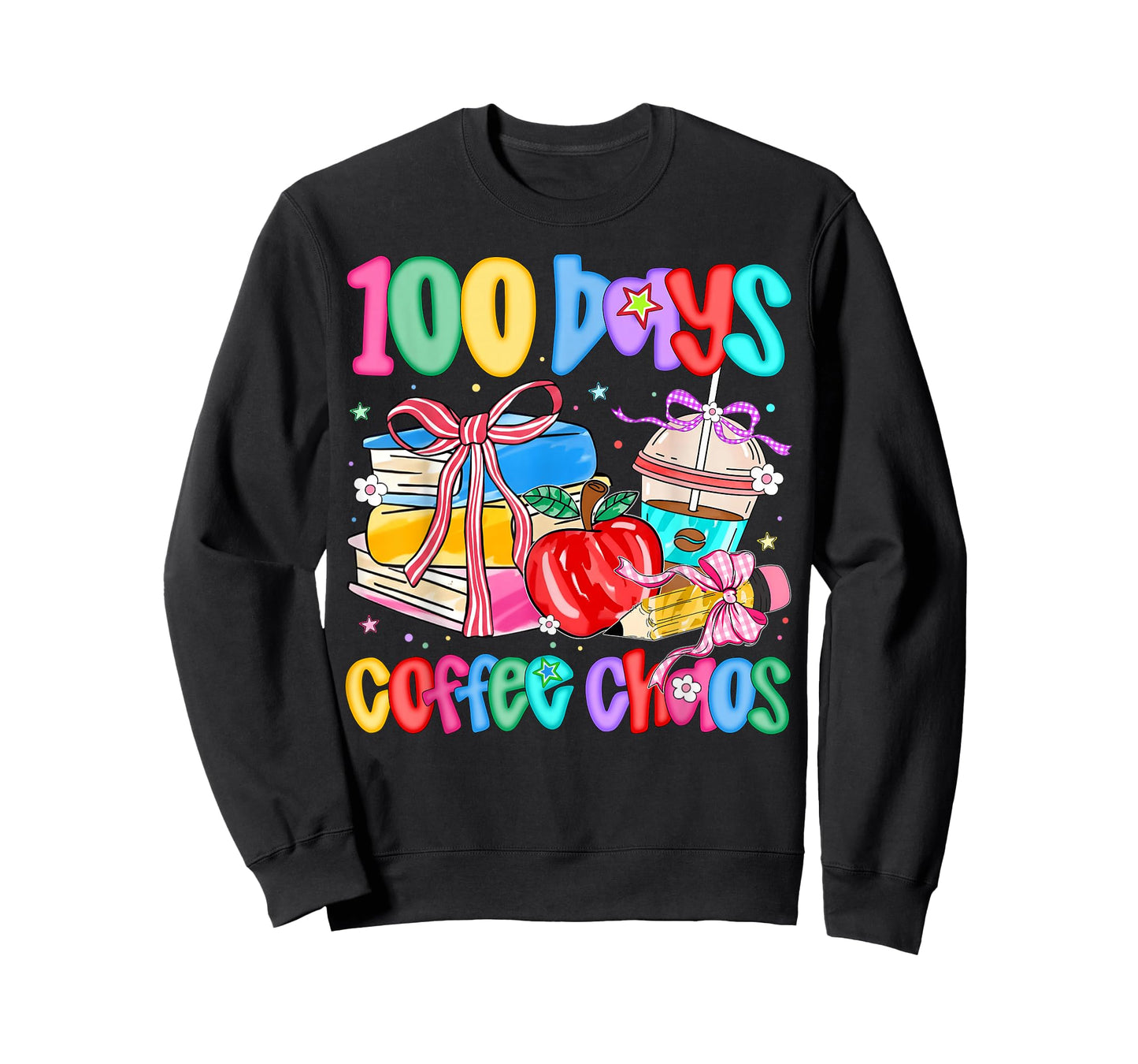 100 Days Coffee Chaos 100 Days of School Girl Teacher T-Shirt