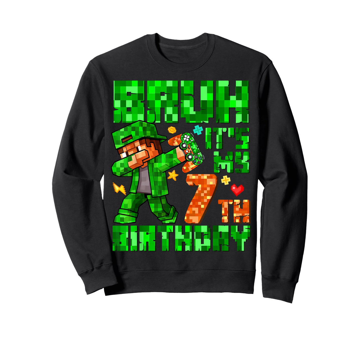 Bruh It's My 7th Birthday Boy Game Pixel 7 Years Old Kids T-Shirt