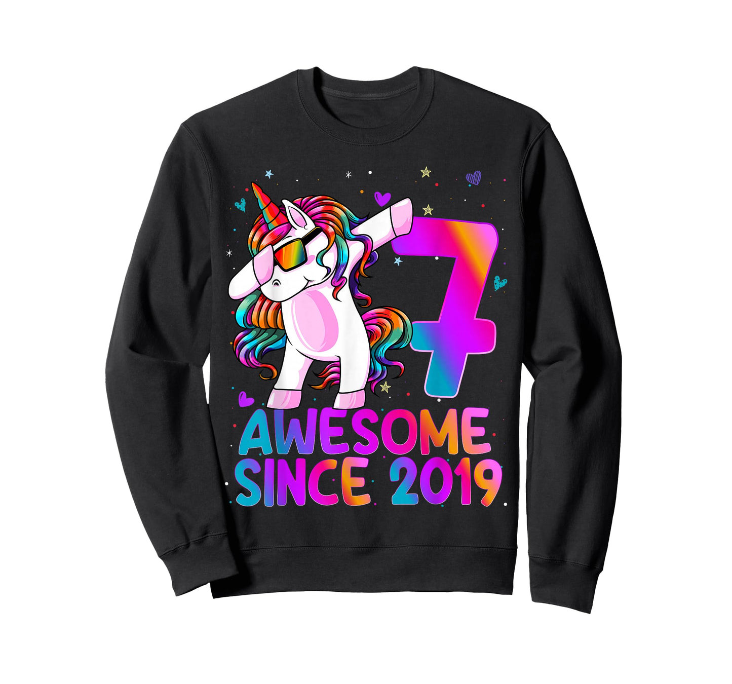 7 Year Old Girl Awesome Since 2019 Unicorn 7th Birthday Girl T-Shirt