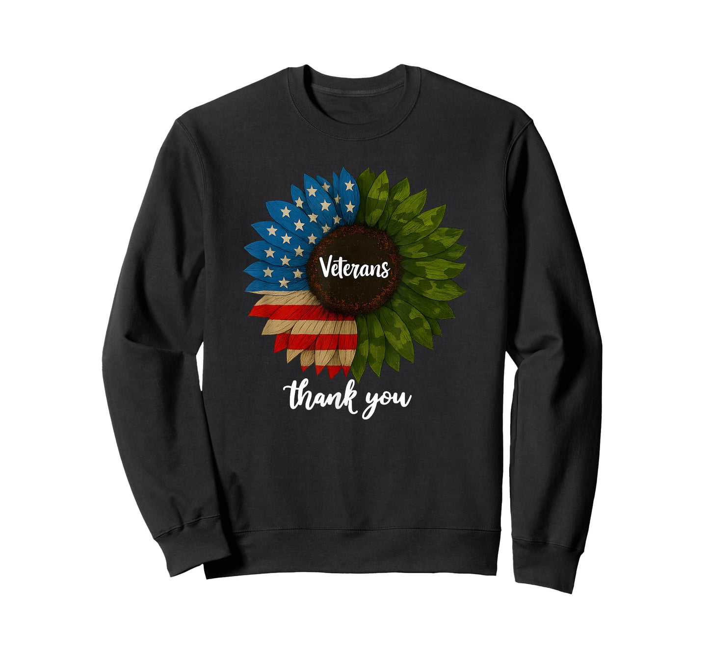 Thank You Veterans Sunflower US America Flag Patriotic Women T-Shirt