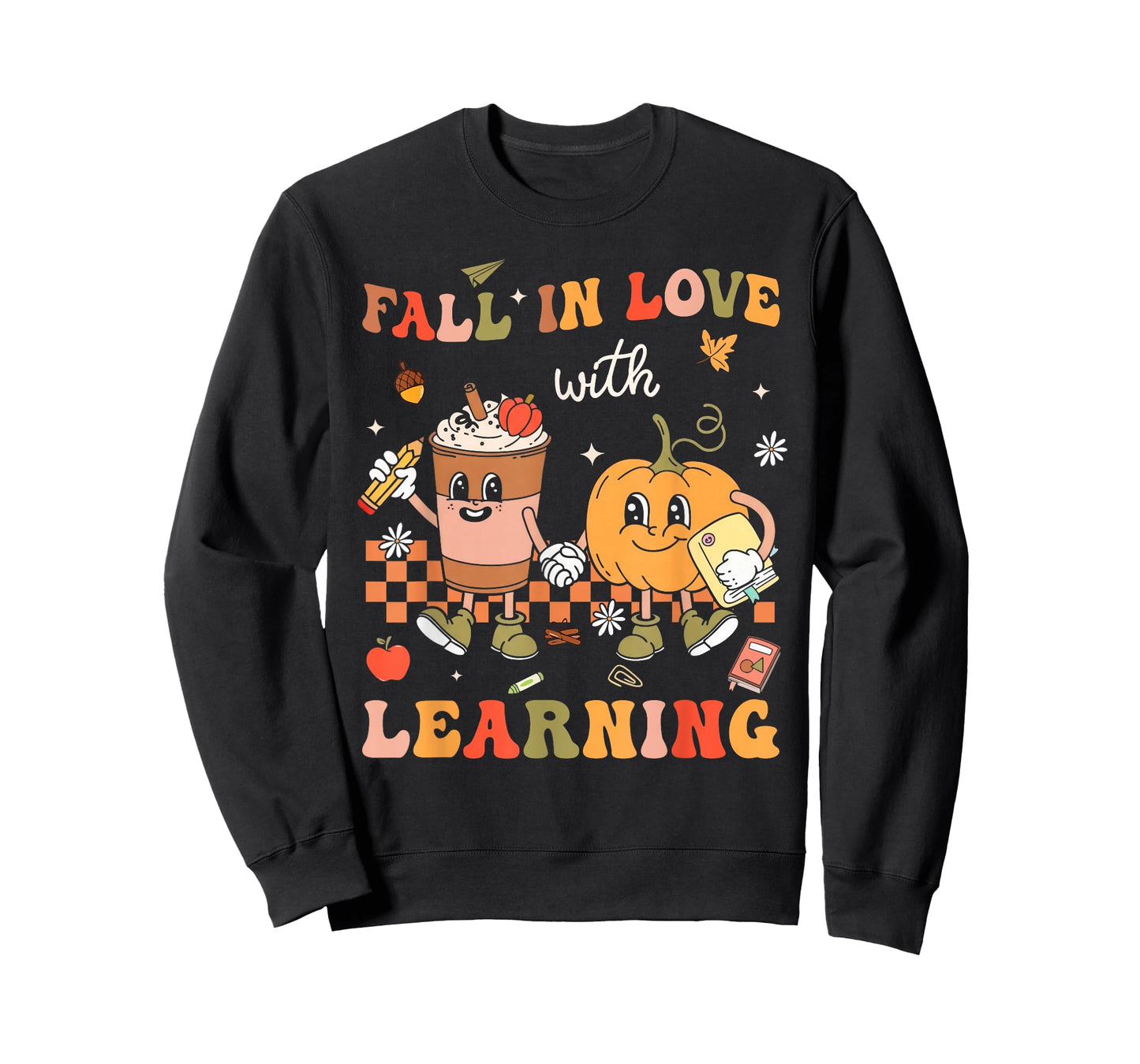 Retro Fall in Love with Learning Autumn Pumpkin Teacher T-Shirt