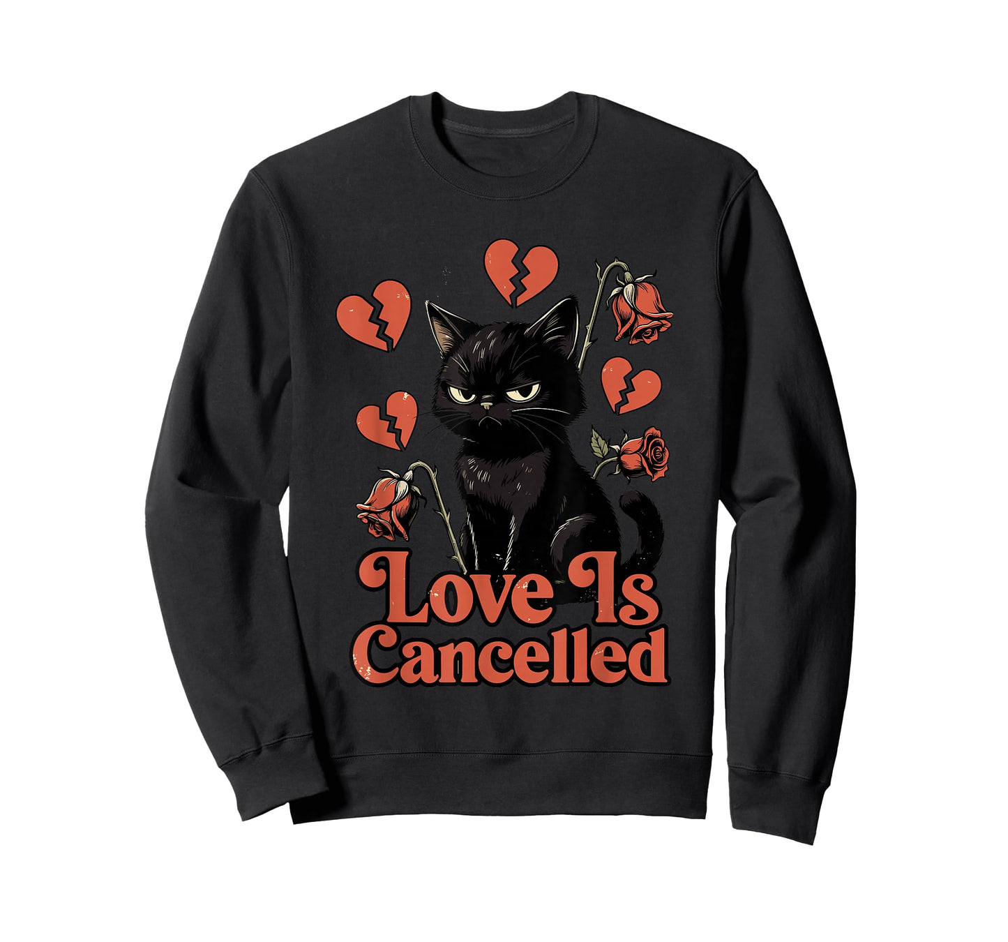 Anti Valentine's Cat Love is Cancelled Broken Heart Humor T-Shirt