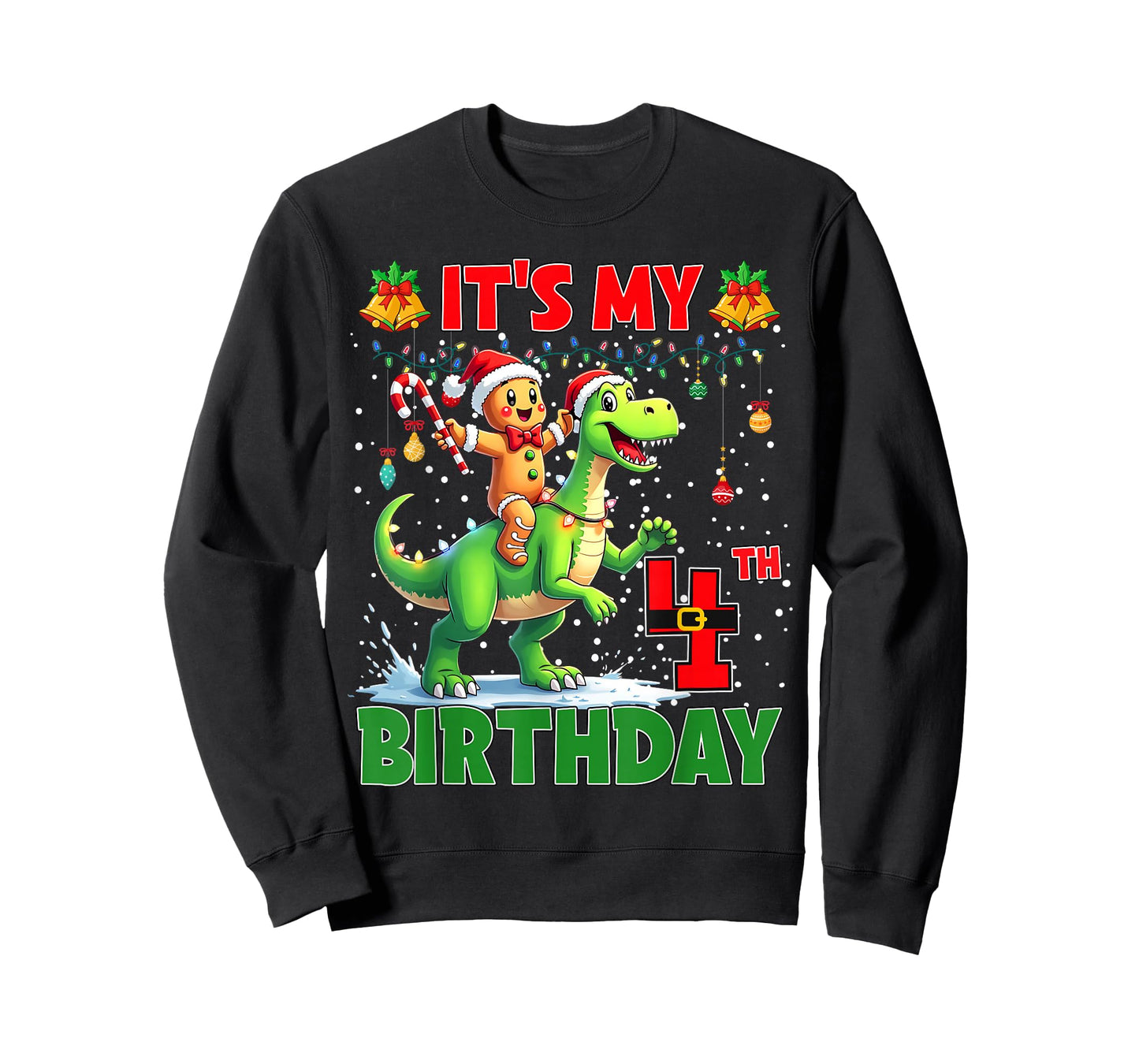 It’s My 4th Birthday Gingerbread Riding Dinosaur Christmas T-Shirt