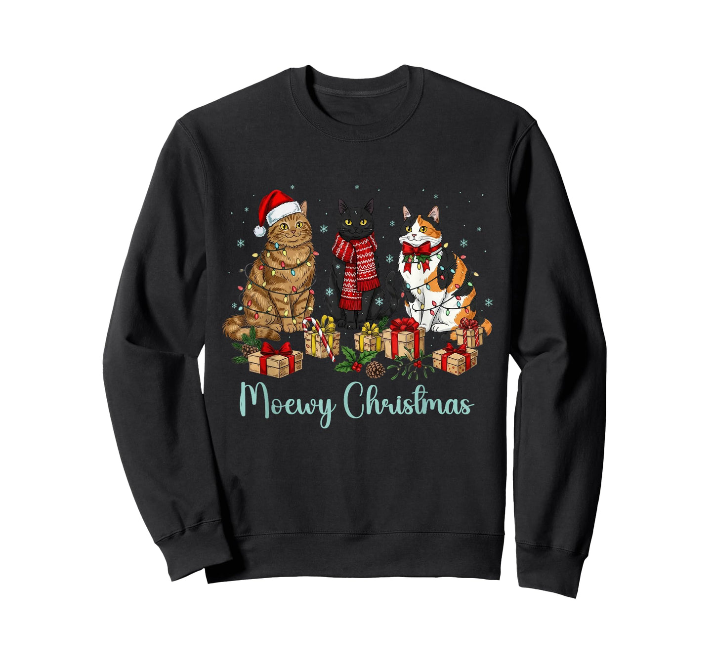 Moewy Christmas Cute Cat Santa Hat Xmas Women Girl T-Shirt