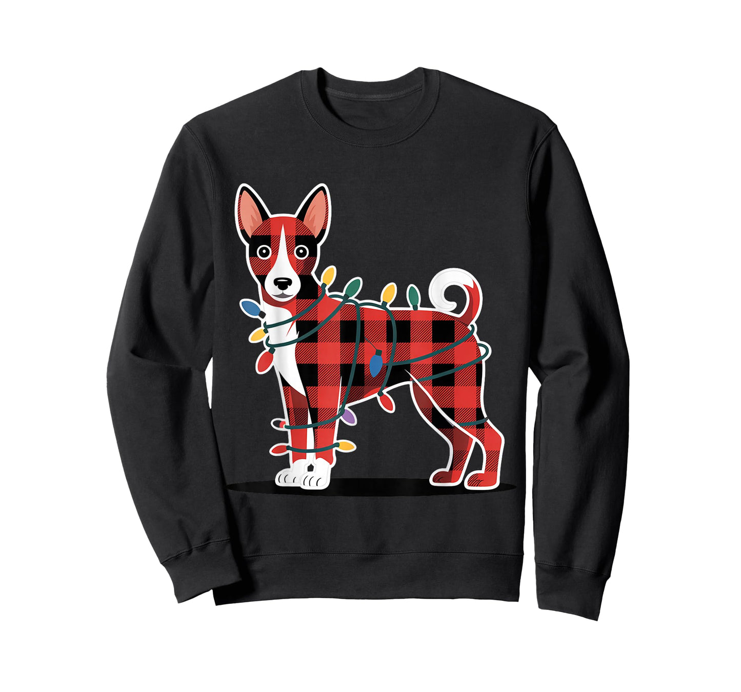 Plaid Basenji Christmas Lights Outfit Cute Holiday Family T-Shirt