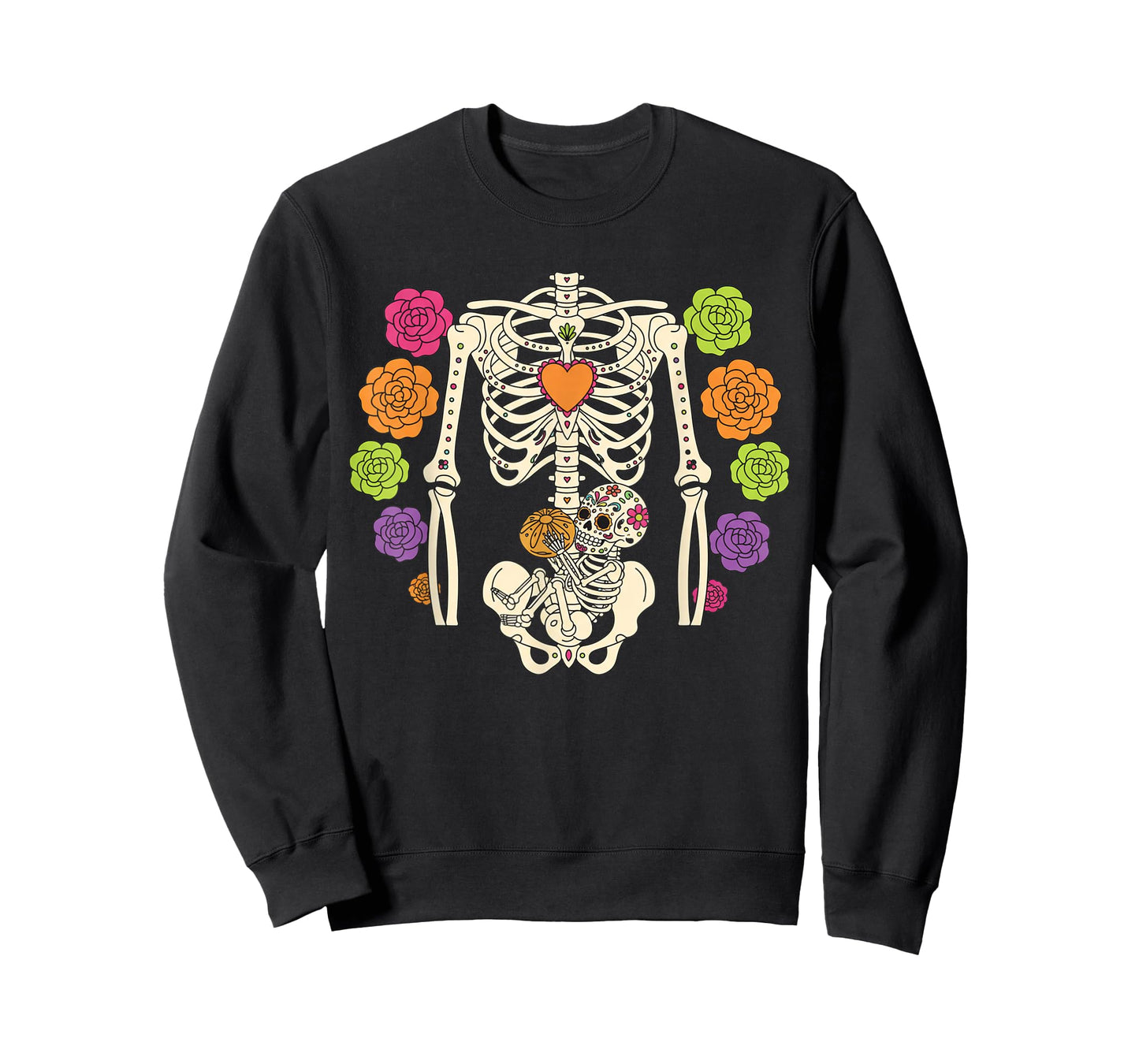 Colorful Sugar Skull Pregnancy Skeleton Halloween Costume T-Shirt