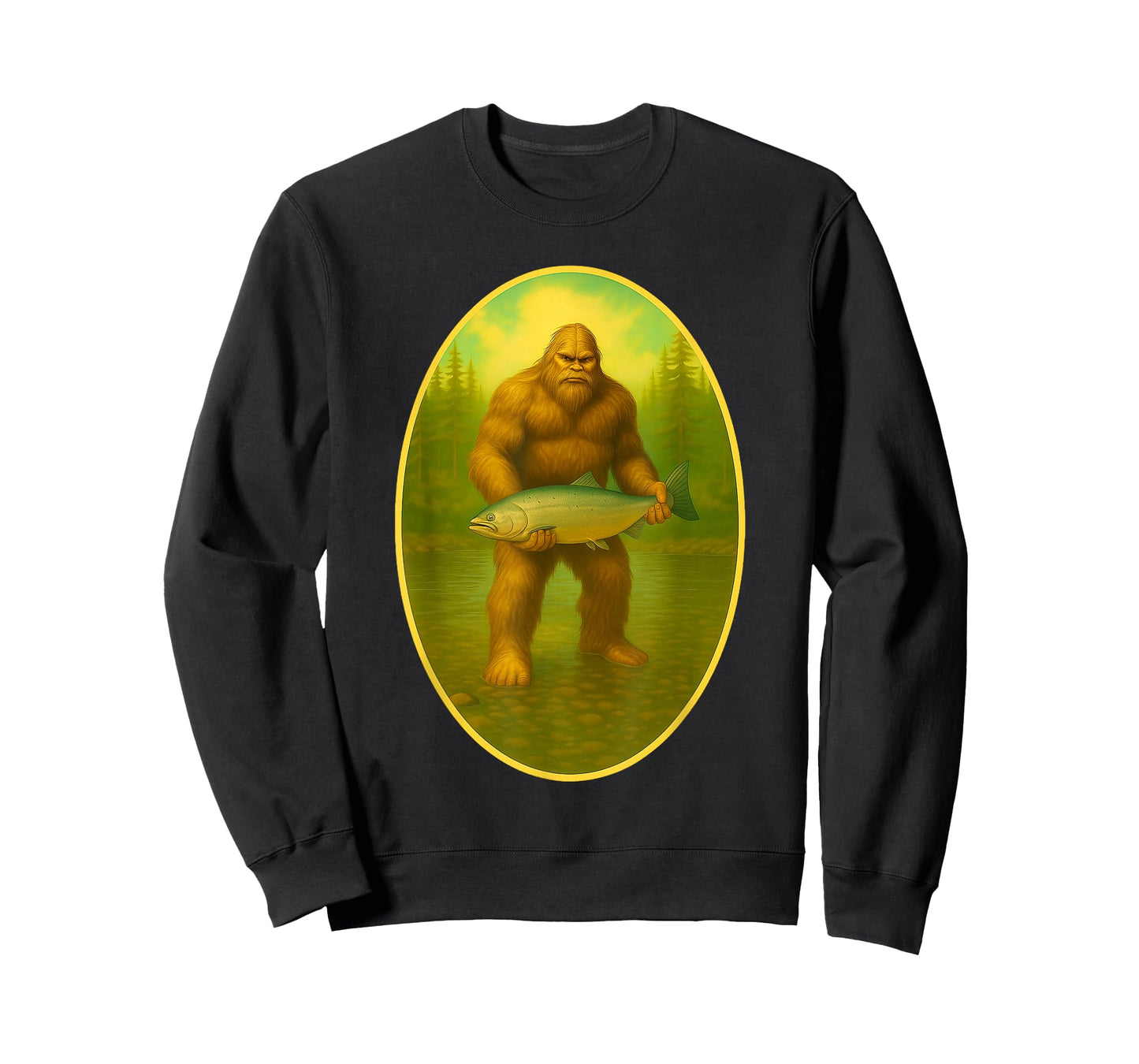 Salmon and Steelhead Sasquatch Art Big Foot Fishing T-Shirt
