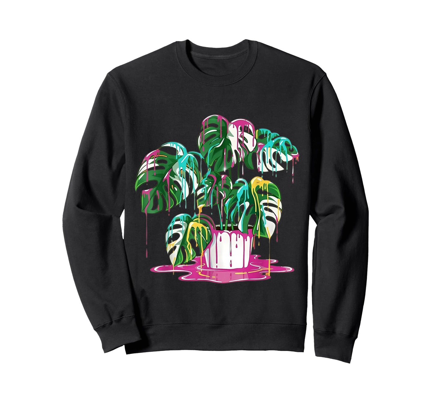 Colorful Dripping Monstera Plant Art Design T-Shirt