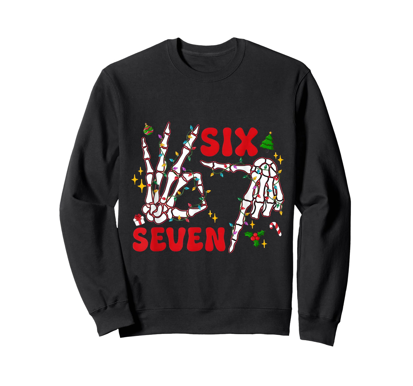 Funny Xmas 67 Skeleton Hand Six Seven Christmas Lights Shirt T-Shirt