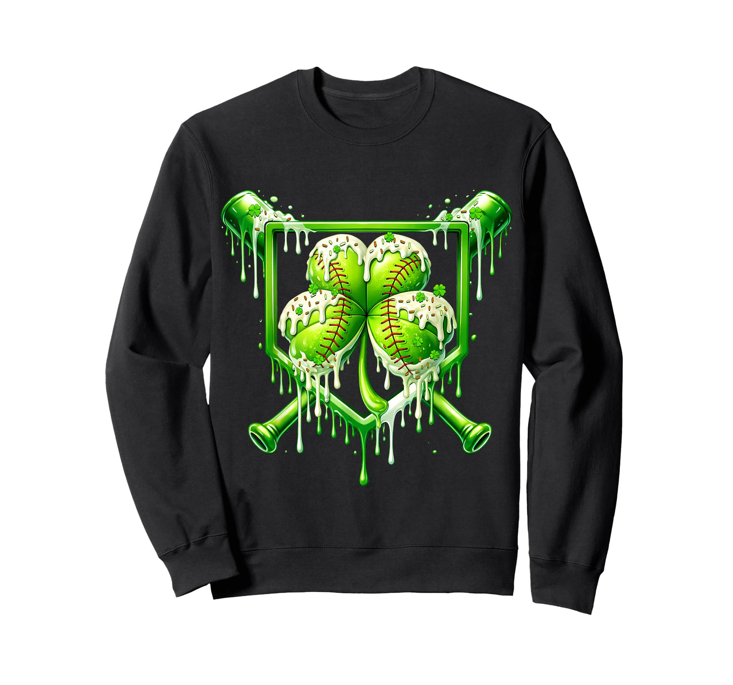 St Patricks Day Baseball Ice Cream Drip Shamrock Kids Boys T-Shirt