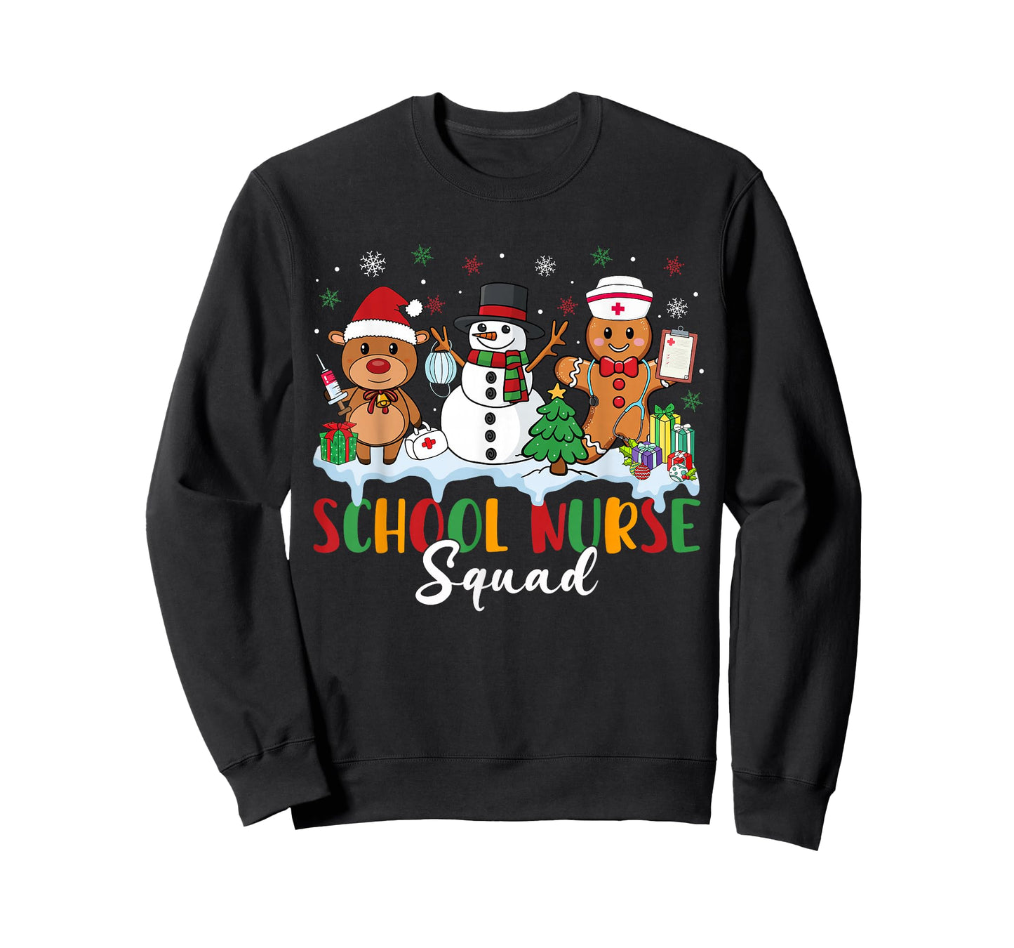 School Nurse Squad Reindeer Snowman Gingerbread Christmas T-Shirt