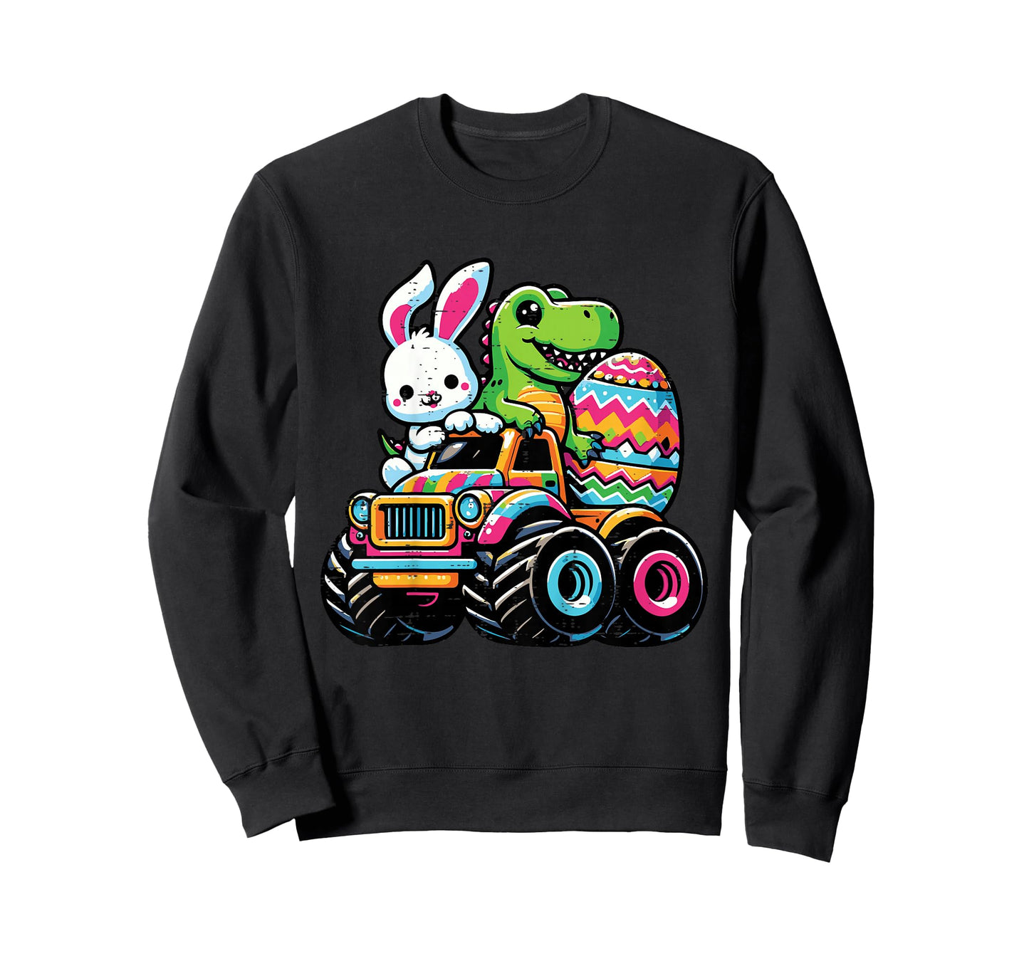 Kids Easter Bunny Dino On Monster Truck Egg Toddler Boys Kids T-Shirt