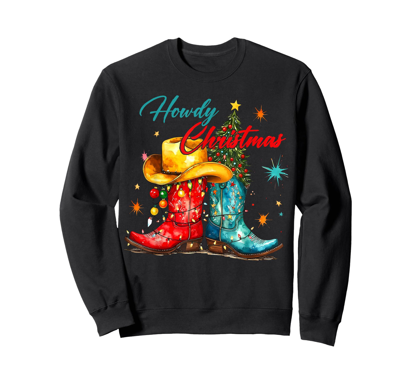 Howdy Christmas Xmas Cowboy Boots Western Men Women Kids T-Shirt