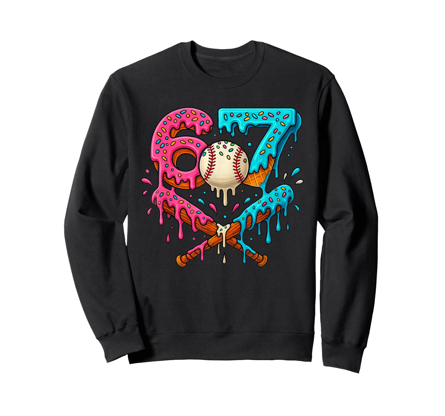 Funny 67 Ice Cream Drip Baseball Meme – Six Seven Gen Alpha. T-Shirt
