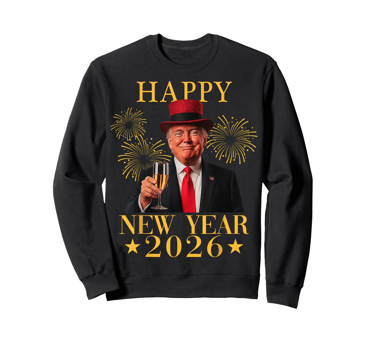 Happy New Year 2026 Funny President Trump Fireworks Party T-Shirt
