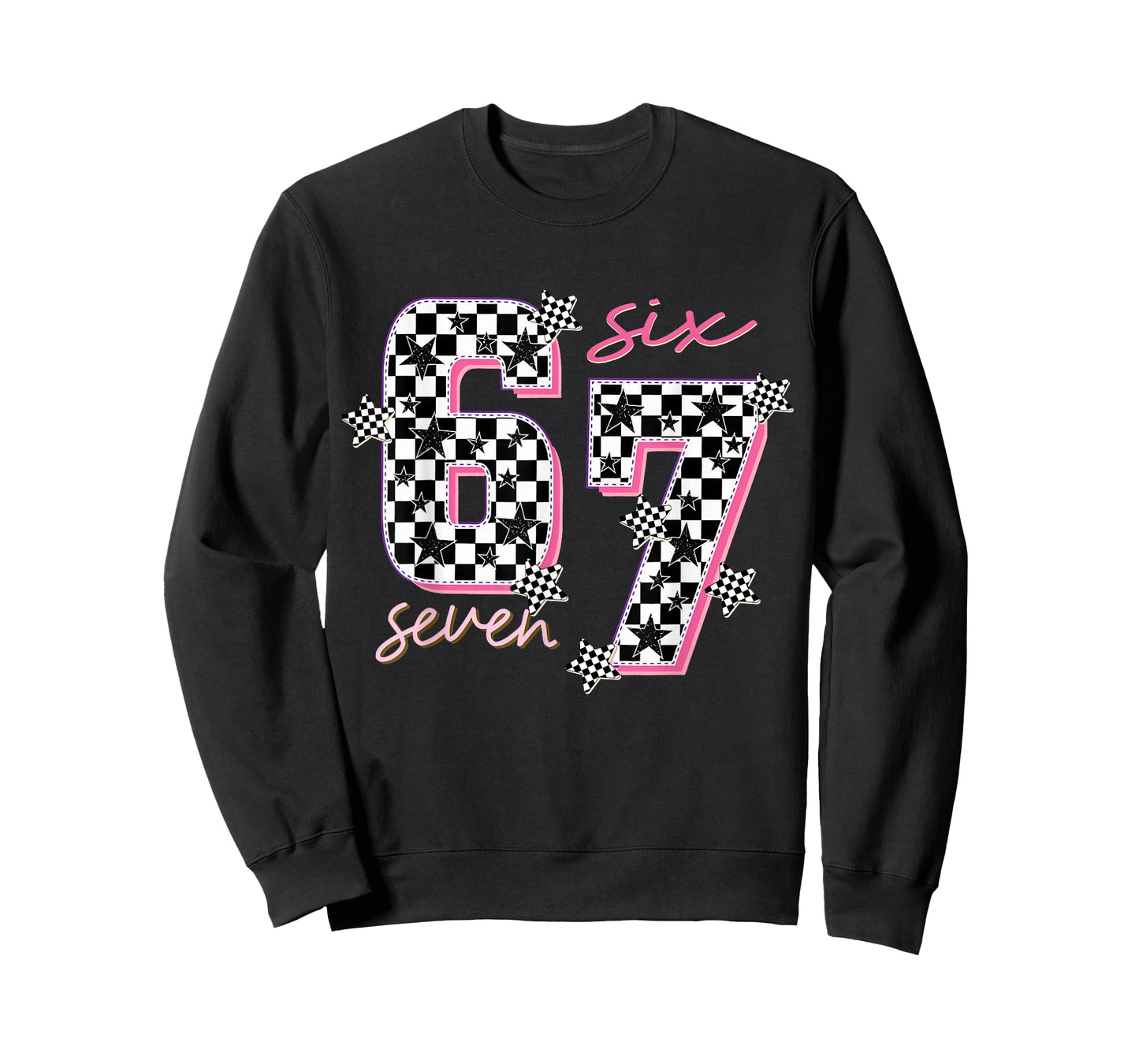 Funny Six Seven Meme Checkered 6 7 Saying Girls Kids T-Shirt