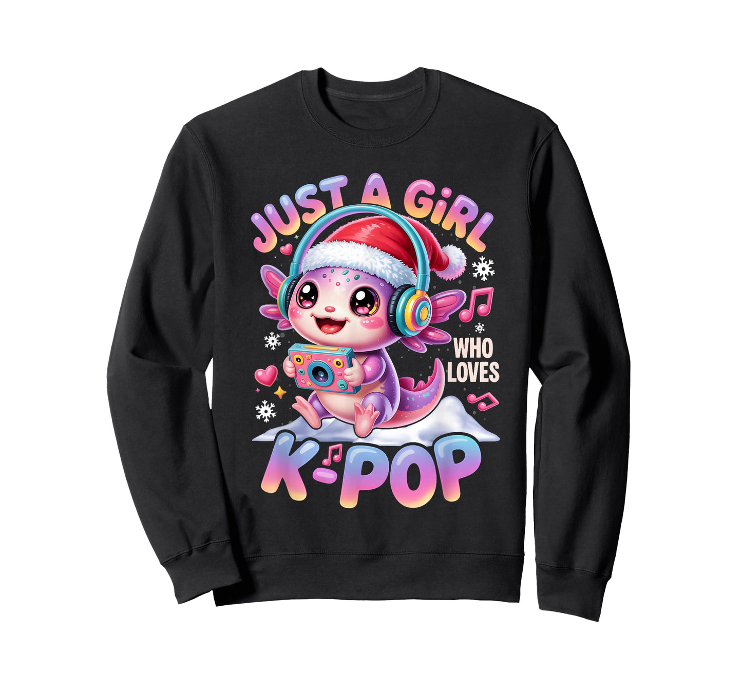 Just Girl Who Loves K-Pop Axolotl Santa Hat Christmas Anime T-Shirt
