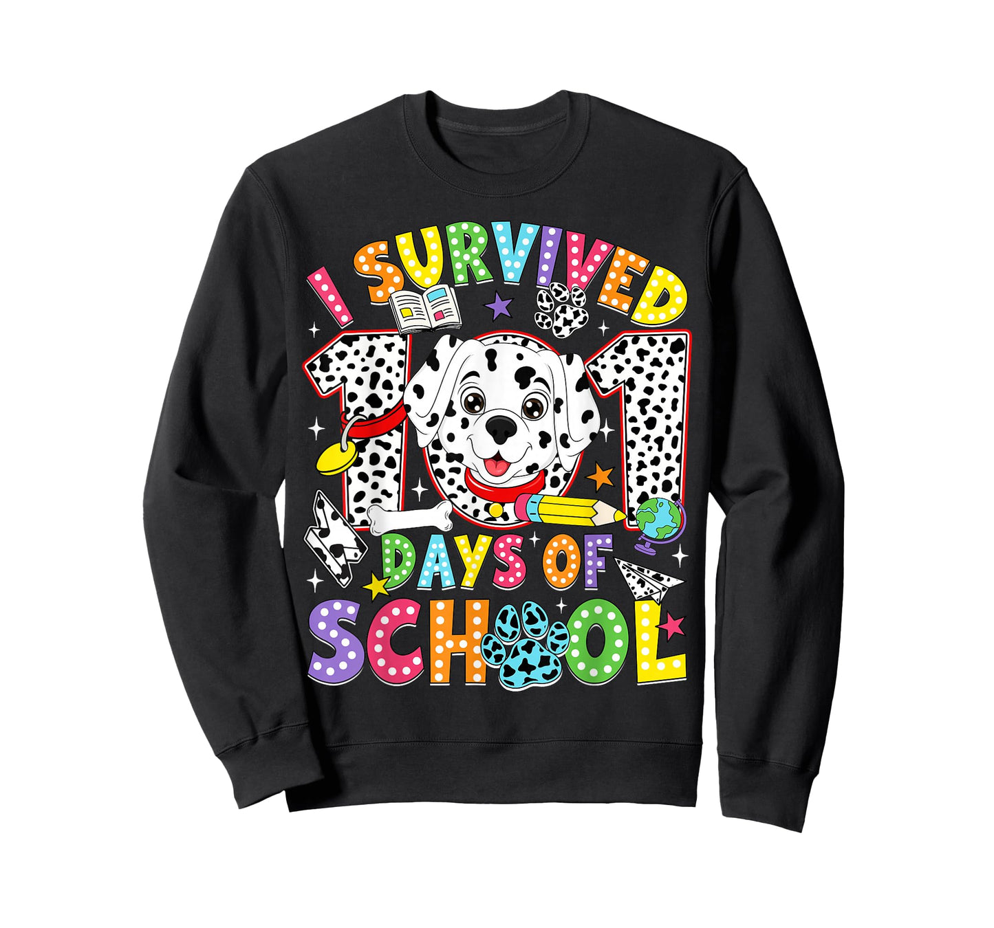 I Survived 100 Days of School Dalmatian Dog 100th Day Kids T-Shirt