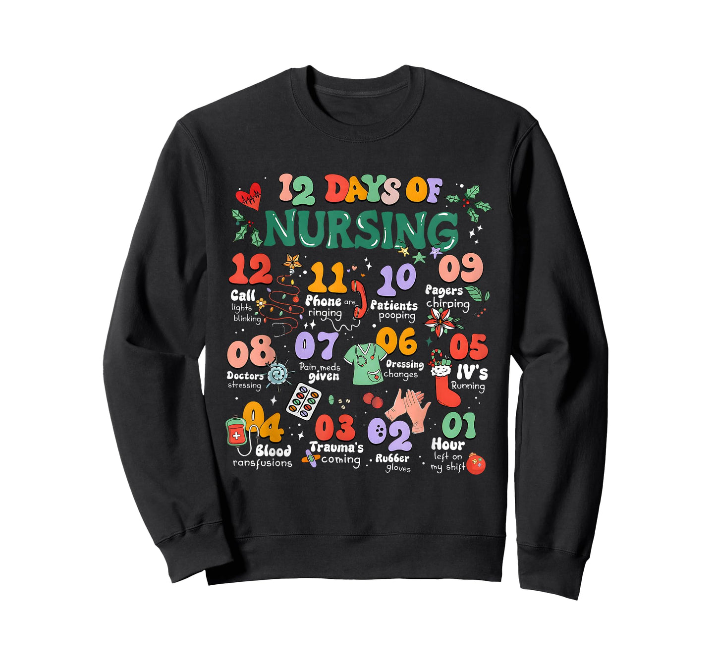 Vintage 12 Days of Nicu Nursing Christmas Nicu Nurse Crew T-Shirt