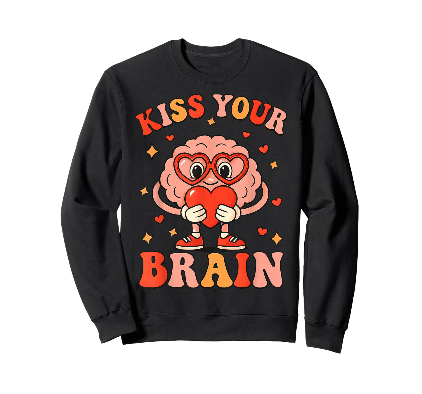 Valentine Kiss Your Brain Retro Teacher Squad Heart Kid T-Shirt