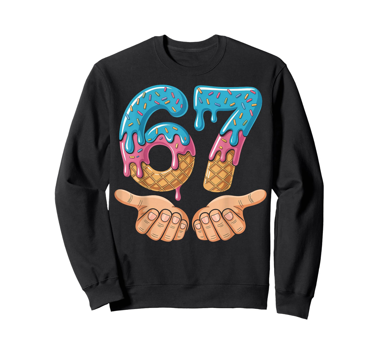 Six Seven Ice Cream Drip Cool Meme 67 Funny Number Design T-Shirt