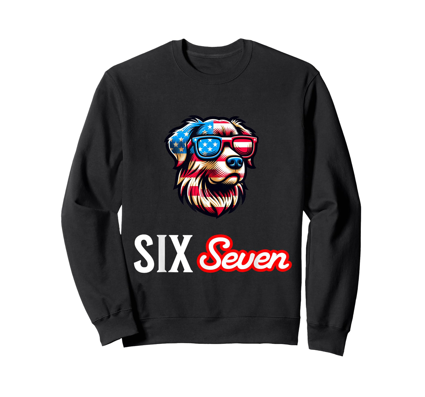 Six Seven Funny Patriotic Dog with USA Flag Glasses 6 7 Meme T-Shirt