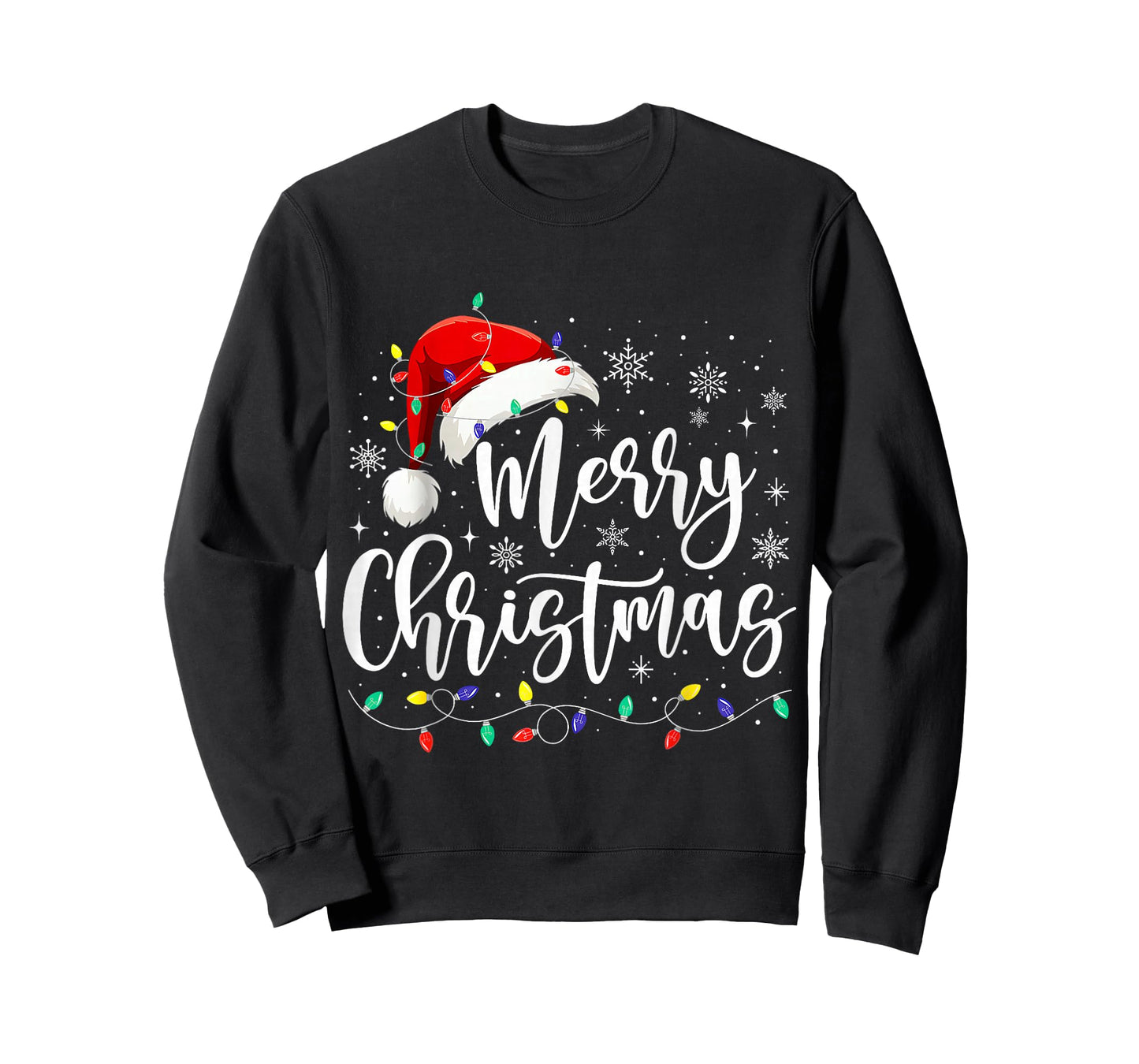 Merry Christmas Lights Red Santa Hat Xmas Family Men Women T-Shirt