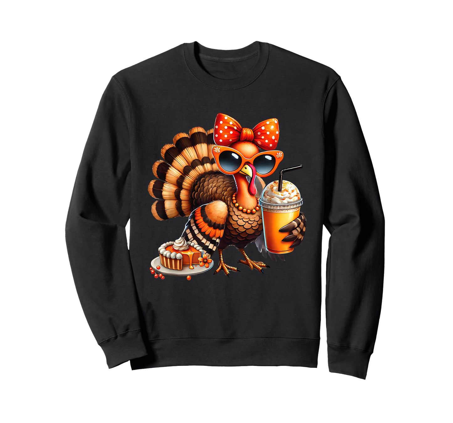 Turkey Drinking Coffee Bow Thanksgiving Womens Turkey Day T-Shirt