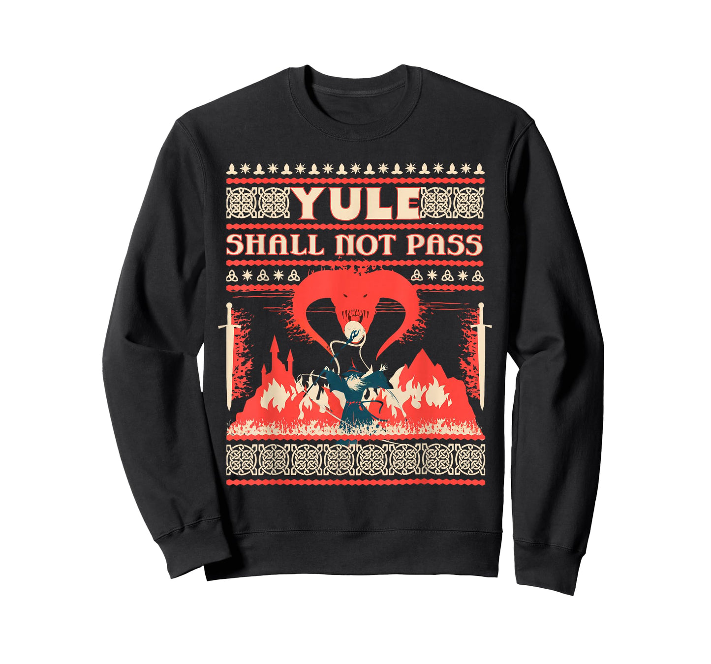 Yule Shall not Pass Fantasy Wizard Holiday Pun Funny Xmas T-Shirt
