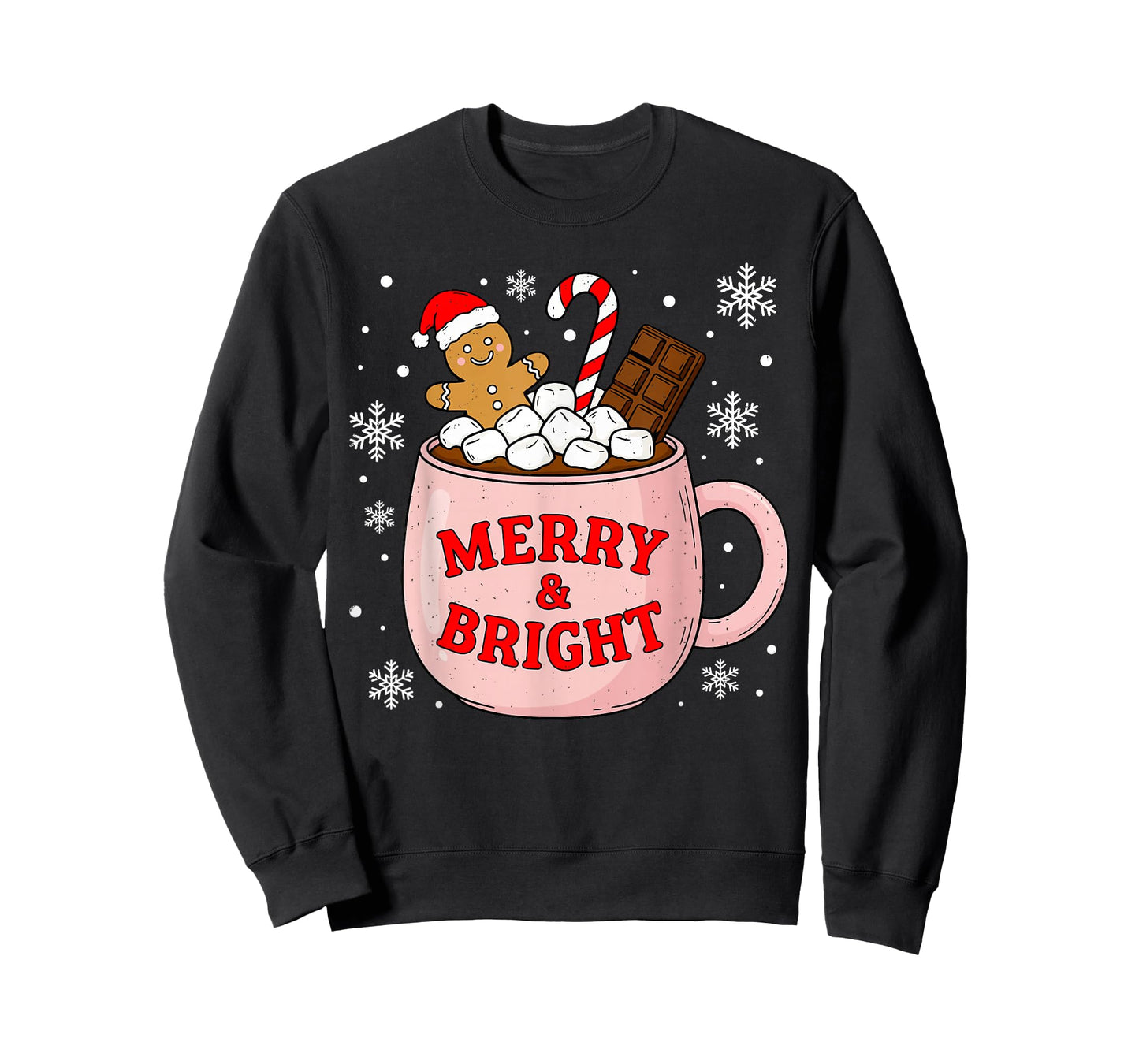 Merry and Bright Gingerbread Santa Hot Cocoa Christmas Xmas T-Shirt
