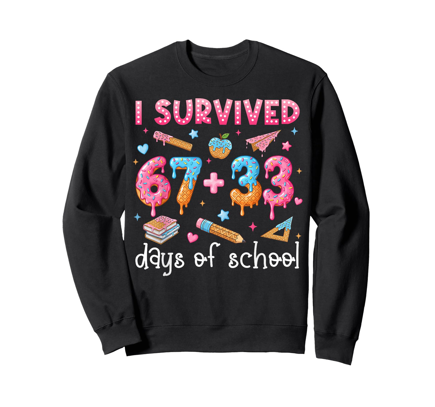 100 Days Survived Ice Cream Drip Funny 100th Day of School T-Shirt