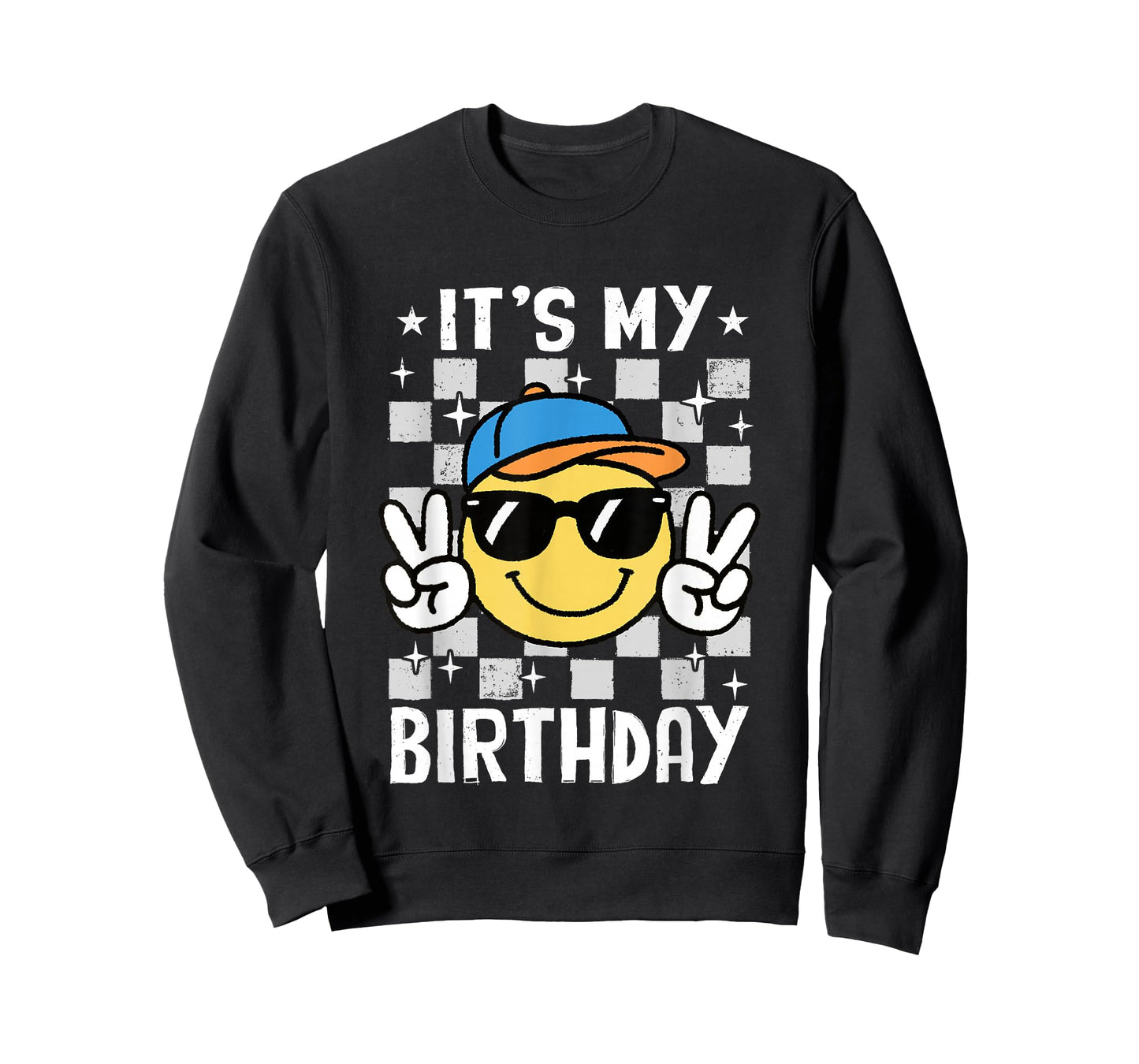 It's My Birthday Checkered Smile Face Bday Party Boys Kids T-Shirt
