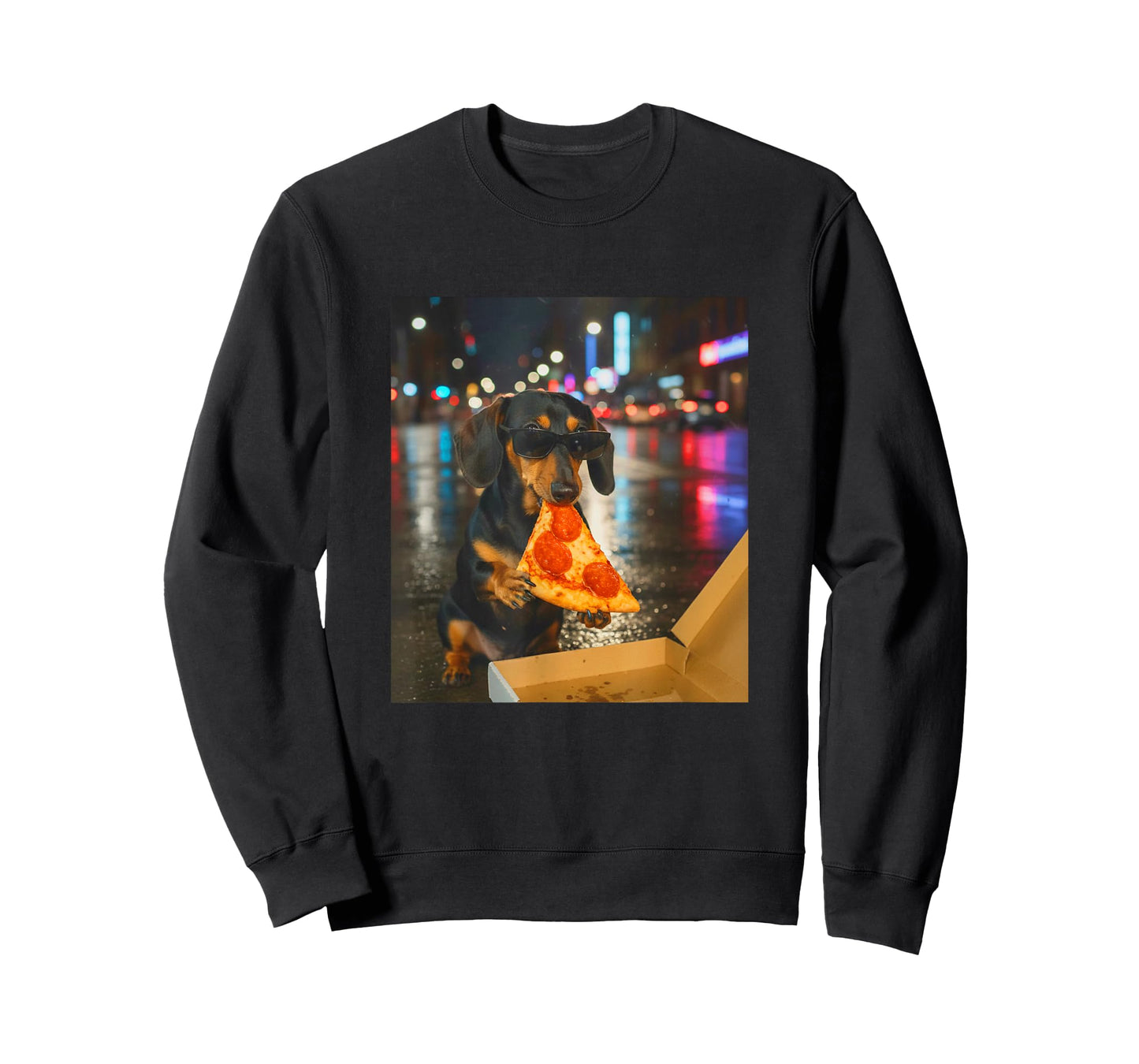 Funny Dachshund Dog Eating Pizza Meme Retro T-Shirt