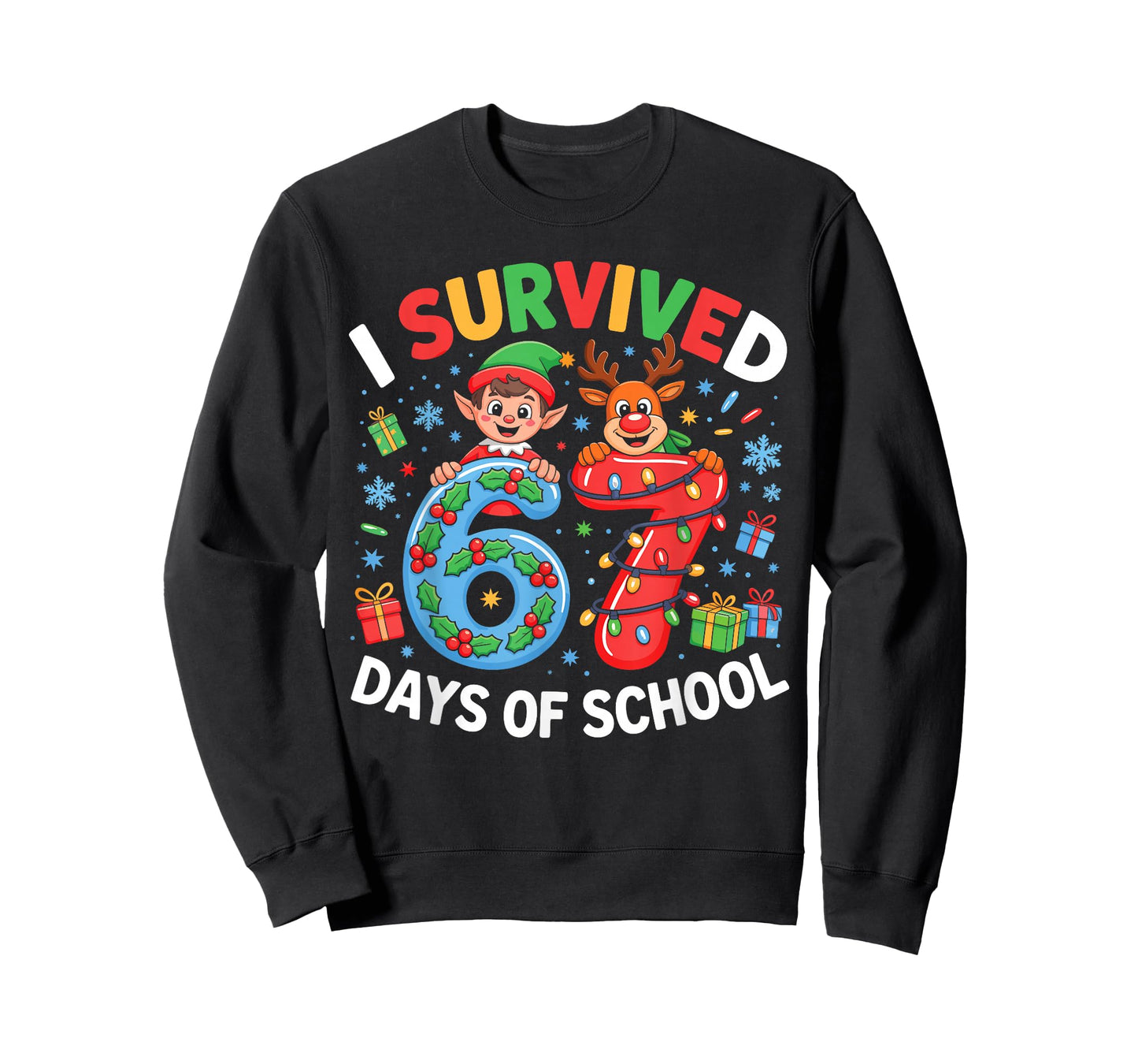 I Survived 67 Days of School Christmas Candy Cane Six Seven T-Shirt
