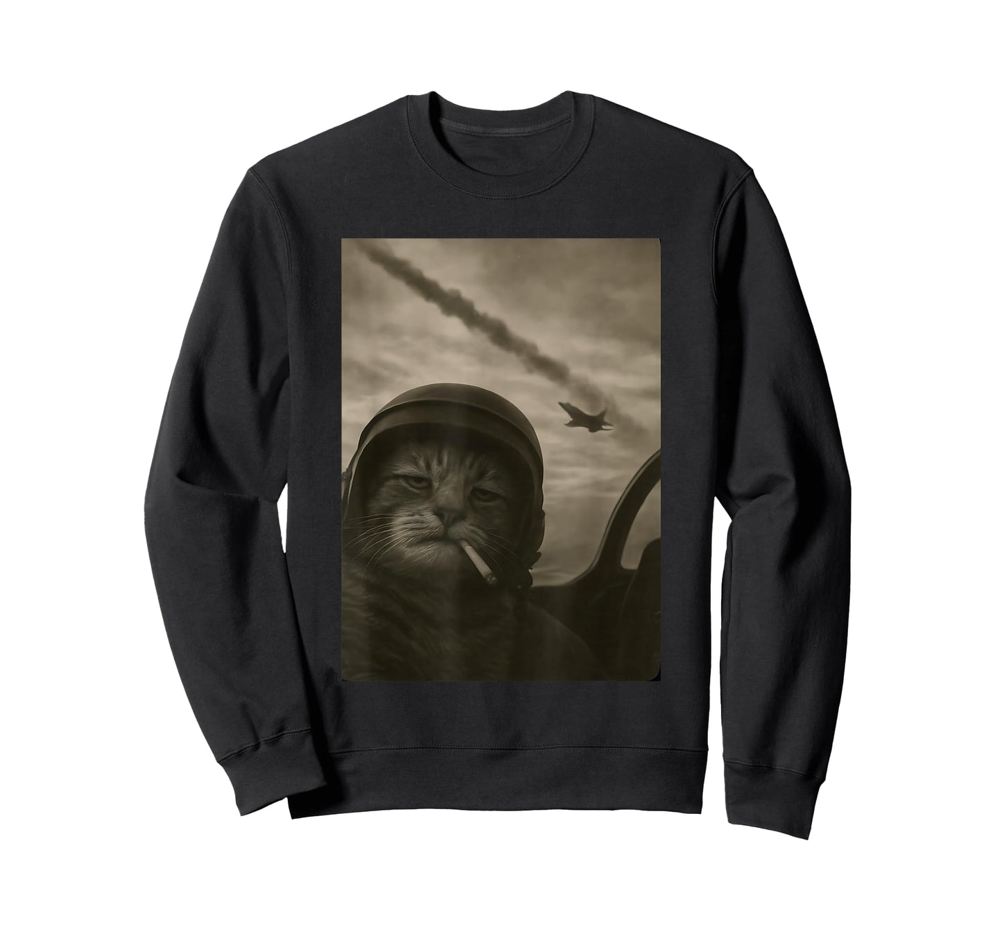 Cat Smoking Cigarette Jet Pilot Funny Meme Cat T-Shirt