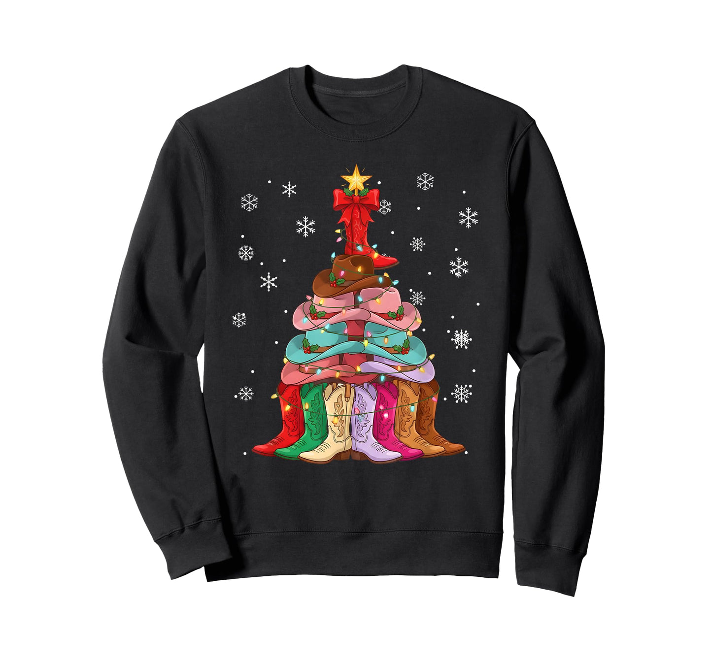 Cowboy Hat & Boot Christmas Tree Funny Western Holiday T-Shirt