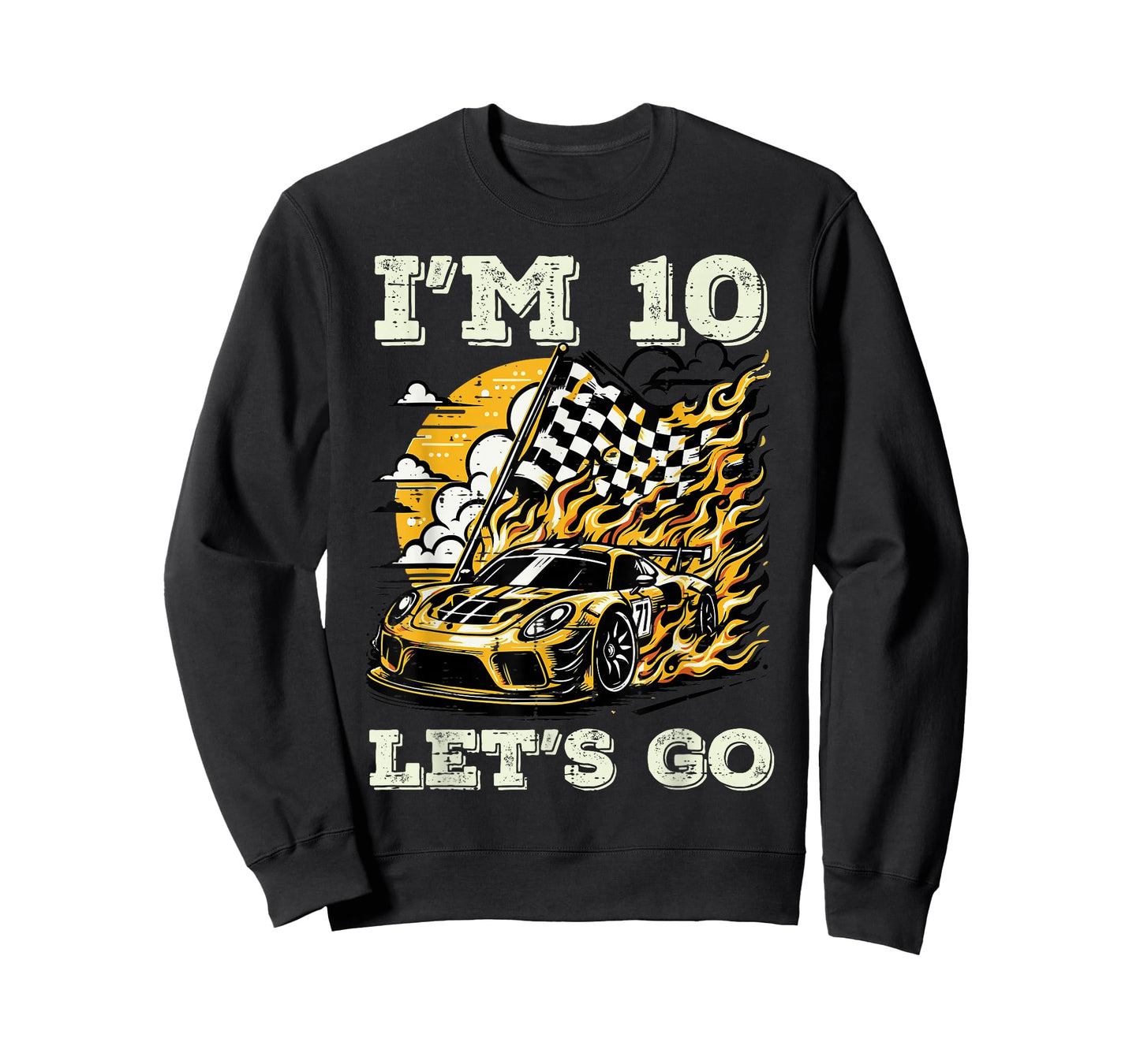 10th Birthday Race Car Flag Im 10 Years Old Bday Boys Kids T-Shirt