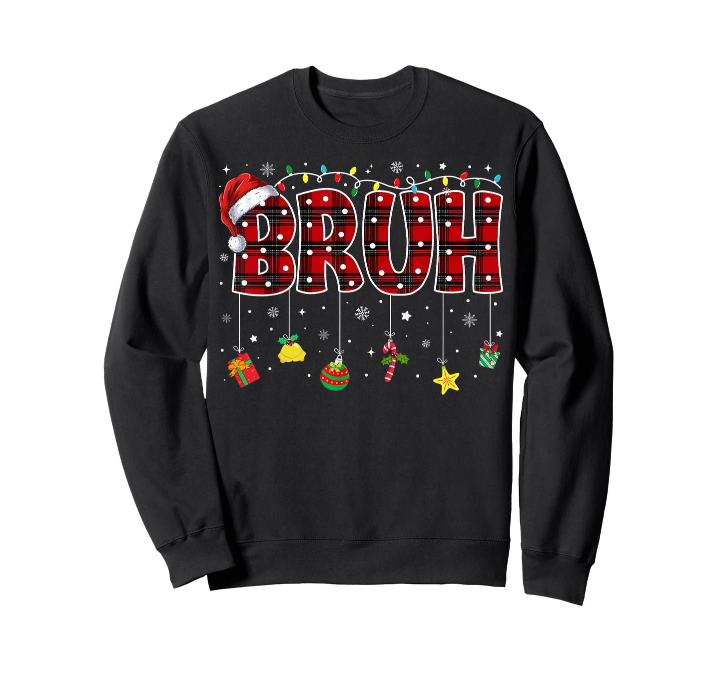 Bruh Funny Christmas Red Plaid Teens Boys Kids Xmas Pajamas T-Shirt