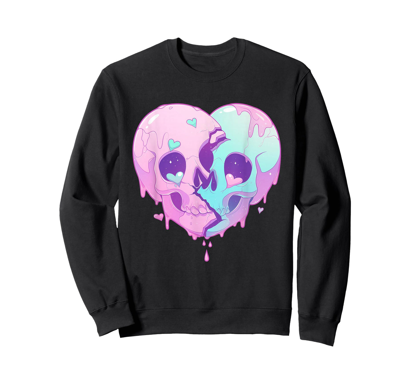 Kawaii Pastel Goth Creepy Cute Melty Broken Heart Skulls T-Shirt