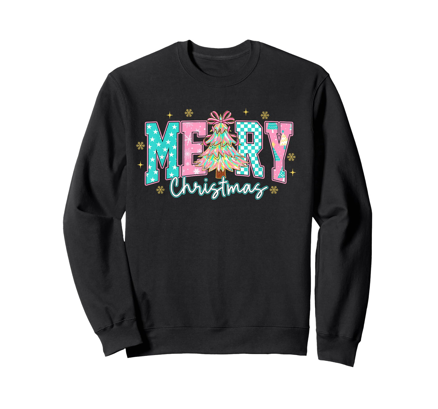 Cute Pastel Merry Christmas Retro Pink Teal Tree Gift T-Shirt