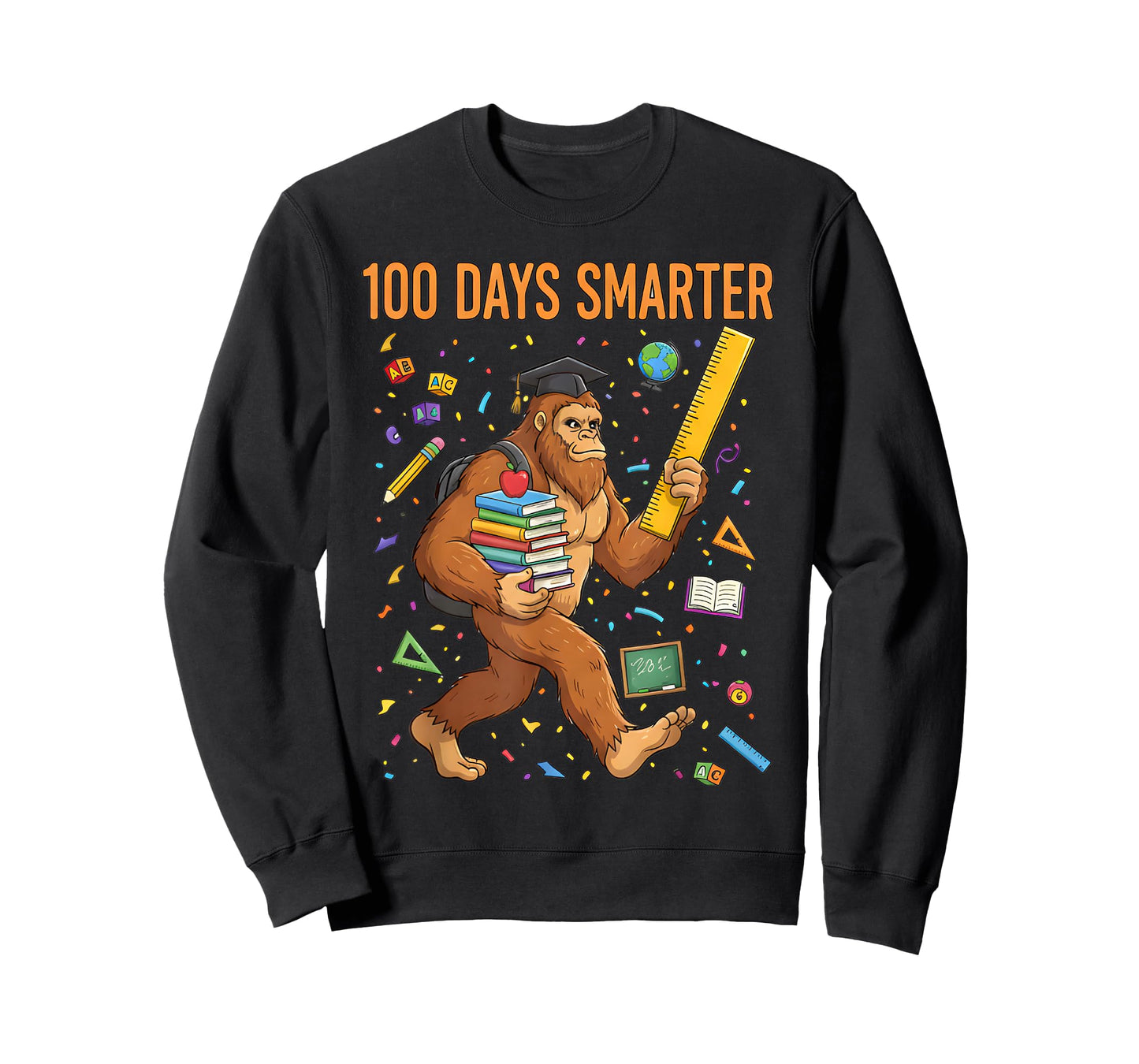 100 Days Smarter Bigfoot 100th Day of School Boys Kids T-Shirt