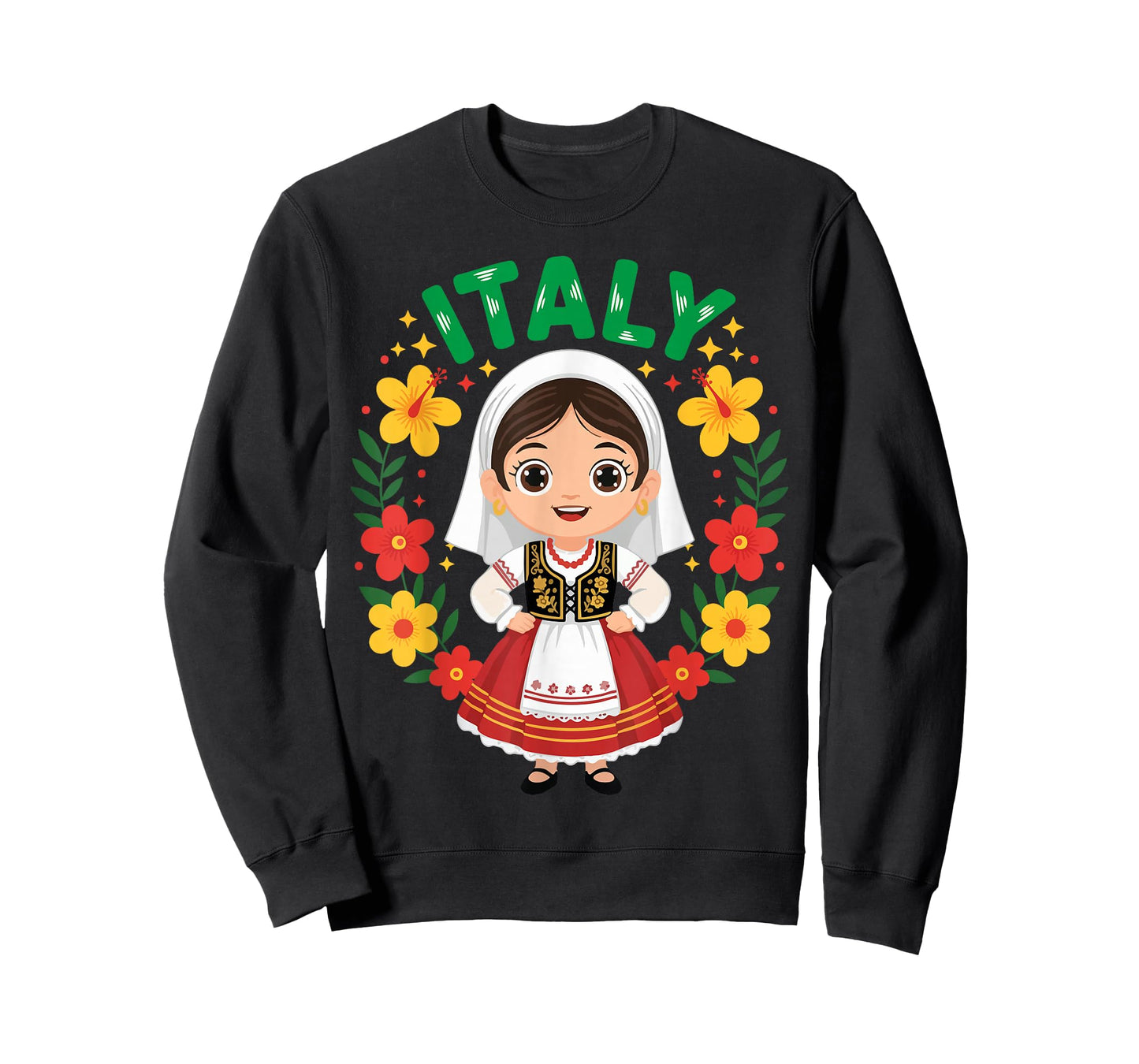 Italy Italian Girl Traditional Dress Outfit Heritage Flowers T-Shirt
