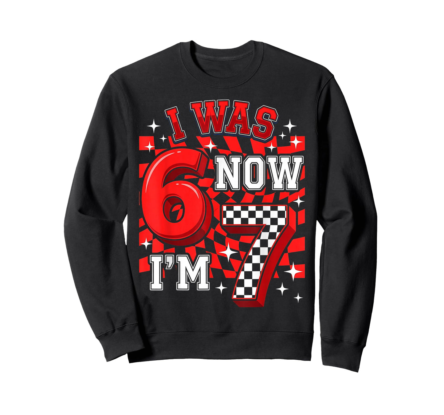 Red Checkered I was 6 Now I'm 7 Funny 67 Birthday Boy T-Shirt