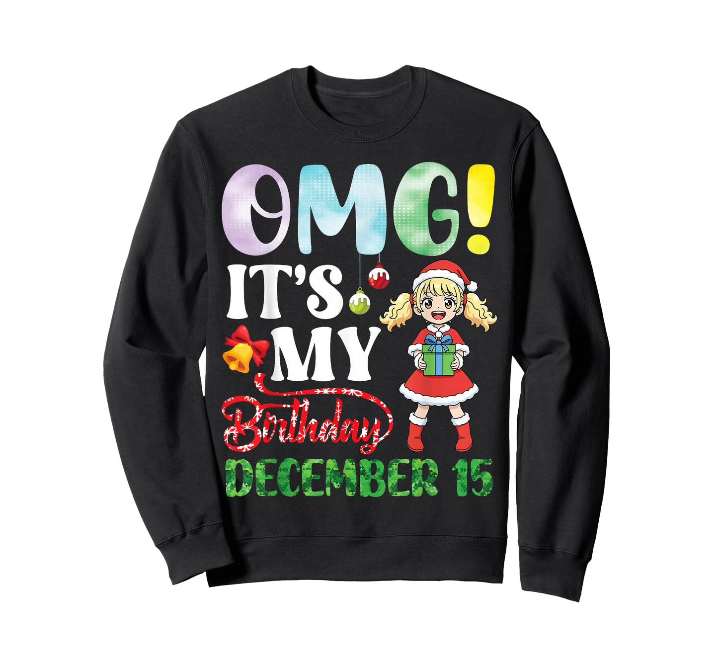 Cute Girl with Presents OMG It's My Birthday On December 15 T-Shirt