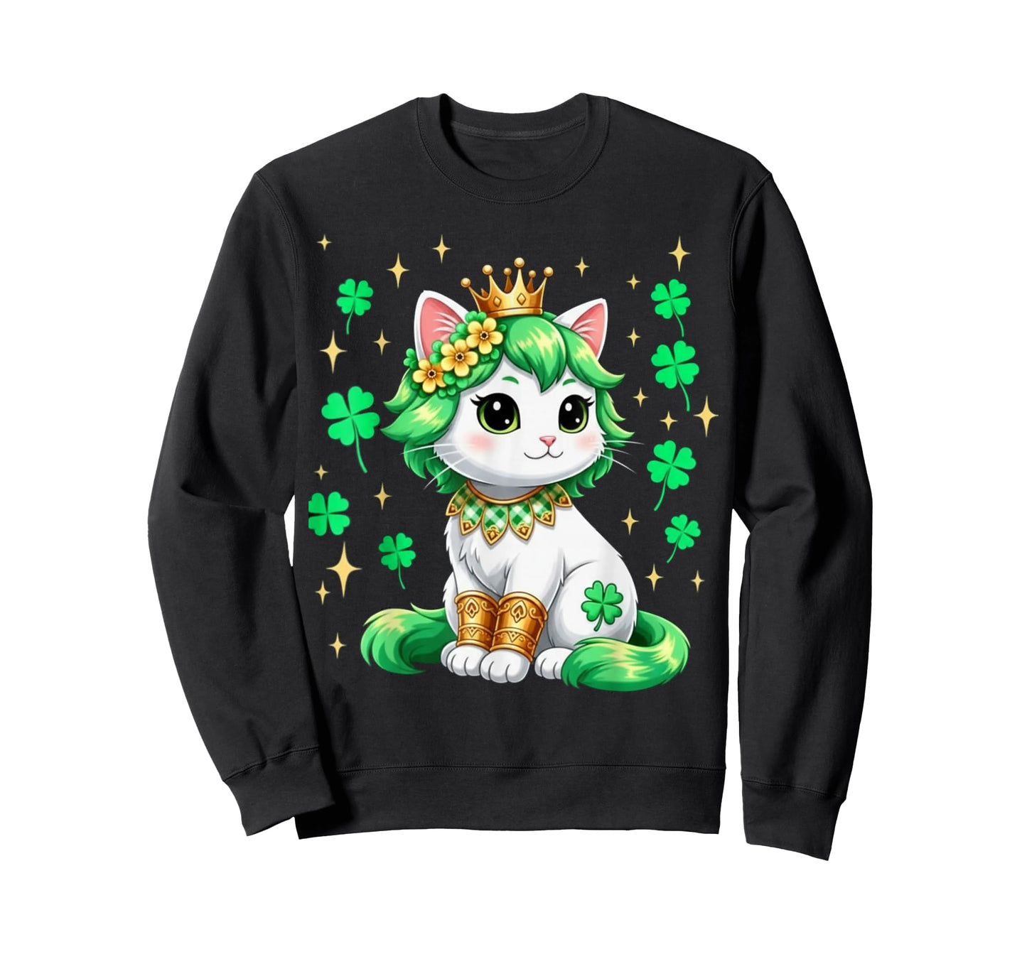 Cute Cat Shamrock St Patricks Day Girls Kids Women's T-Shirt
