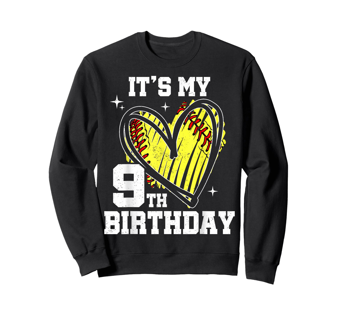 It's My 9th Birthday Softball Heart 9 Year Old Birthday T-Shirt