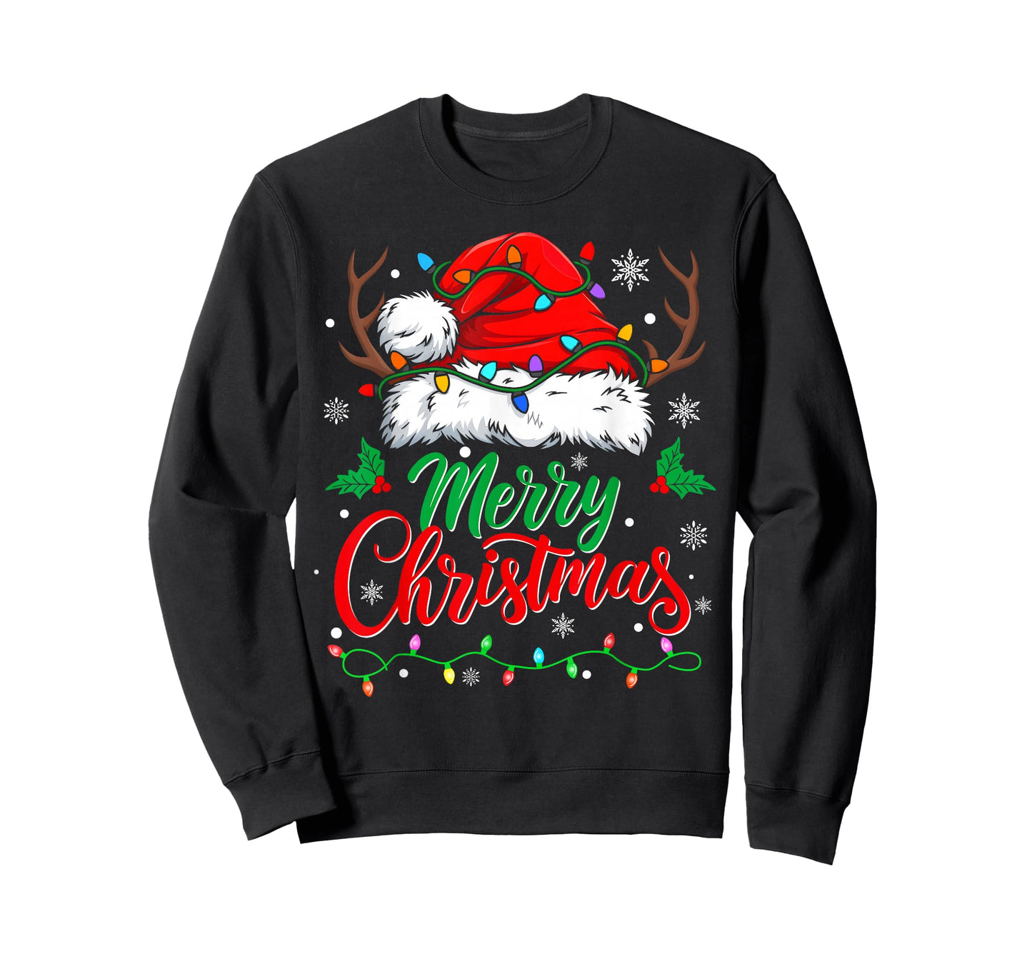 Merry Christmas Lights Red Santa Hat Xmas Family Men Women T-Shirt