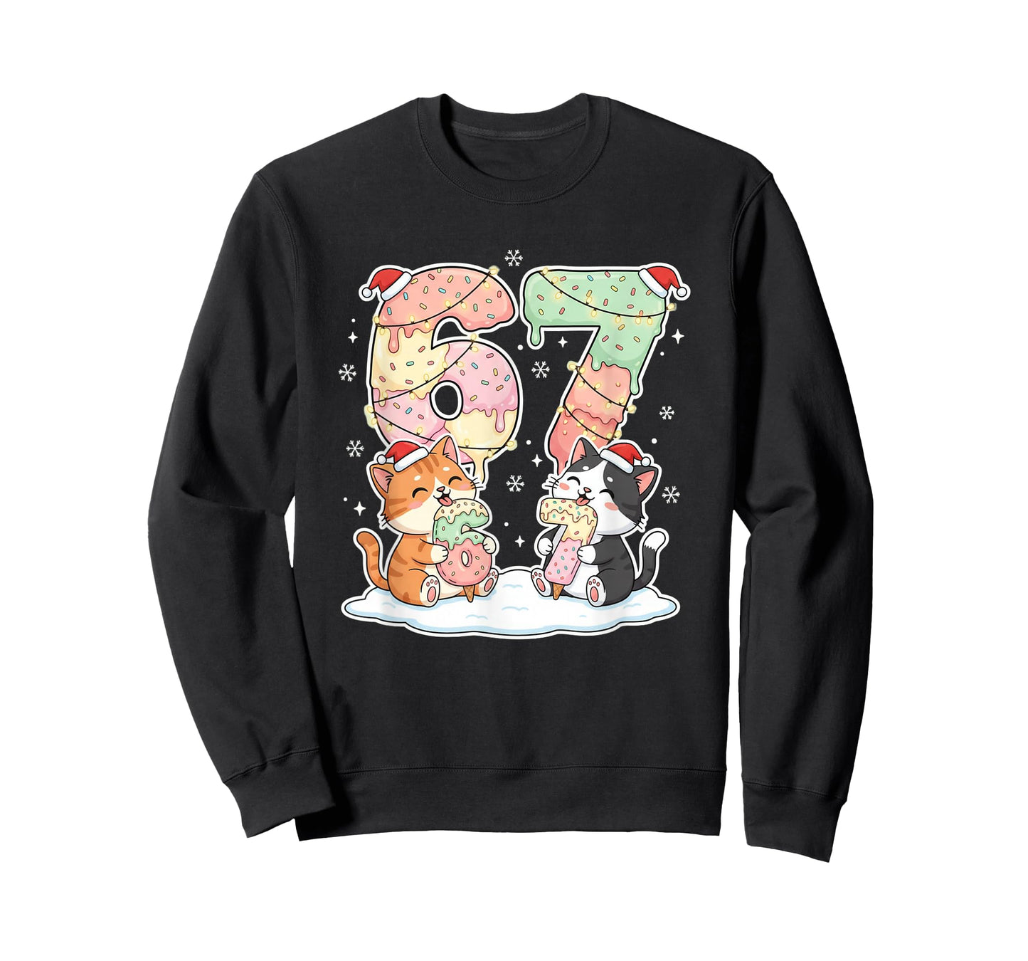Funny Cat Christmas 67 Ice Cream Drip Meme Number 6 7 Girls T-Shirt