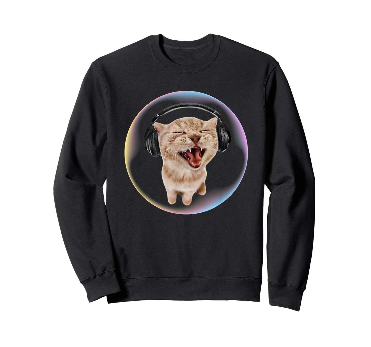 Frutiger Aero Cat Wearing Headphones Bubble 2000s Gen-Z Meme T-Shirt